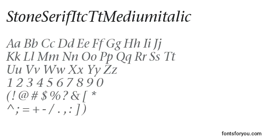 A fonte StoneSerifItcTtMediumitalic – alfabeto, números, caracteres especiais