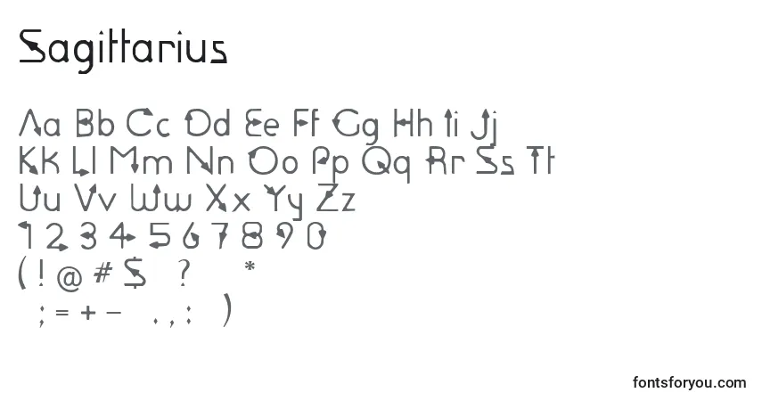 A fonte Sagittarius – alfabeto, números, caracteres especiais