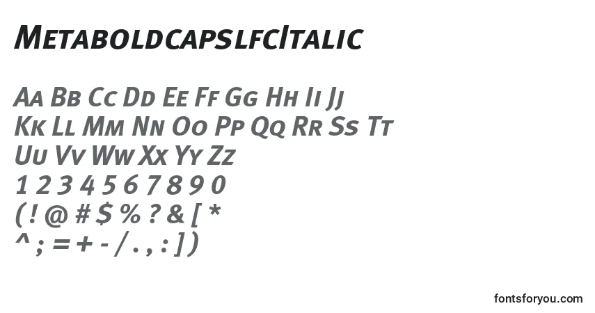 A fonte MetaboldcapslfcItalic – alfabeto, números, caracteres especiais