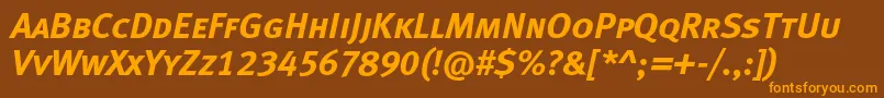MetaboldcapslfcItalic-fontti – oranssit fontit ruskealla taustalla
