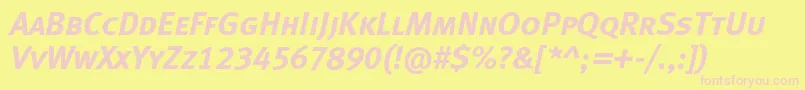 MetaboldcapslfcItalic-fontti – vaaleanpunaiset fontit keltaisella taustalla