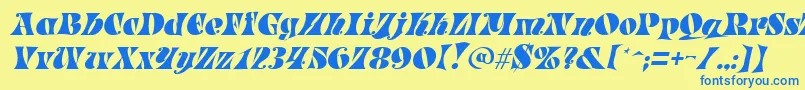 フォントParadeItalic – 青い文字が黄色の背景にあります。