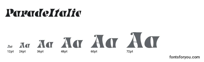 Größen der Schriftart ParadeItalic
