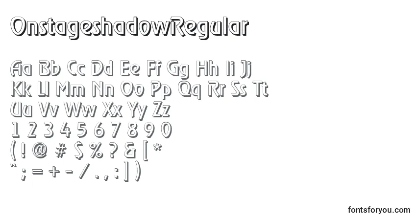 Czcionka OnstageshadowRegular – alfabet, cyfry, specjalne znaki