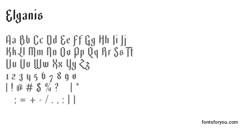 Schriftart Elganis – Alphabet, Zahlen, spezielle Symbole