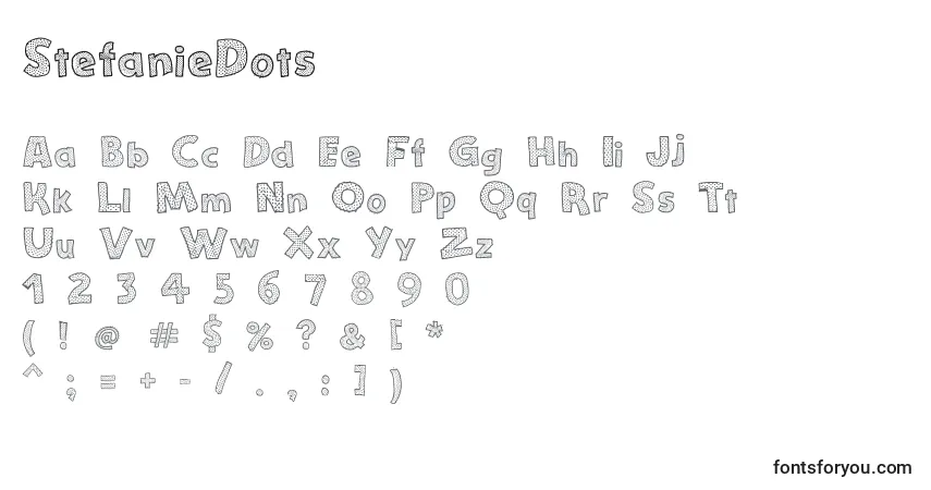 A fonte StefanieDots – alfabeto, números, caracteres especiais