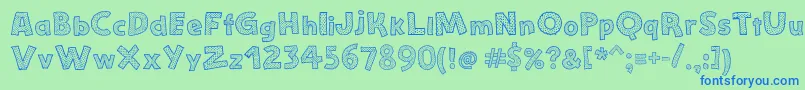 StefanieDots-fontti – siniset fontit vihreällä taustalla