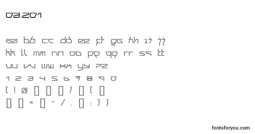 Czcionka 03.201 – alfabet, cyfry, specjalne znaki