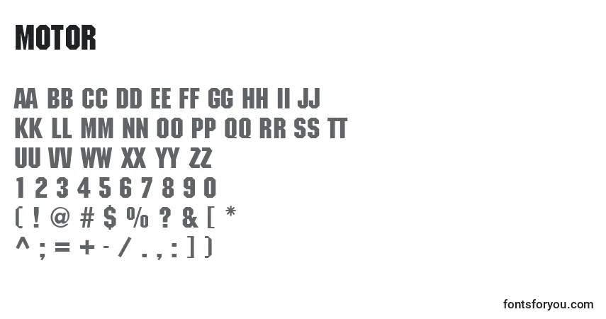 A fonte Motor – alfabeto, números, caracteres especiais