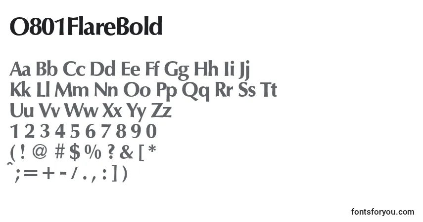 Czcionka O801FlareBold – alfabet, cyfry, specjalne znaki