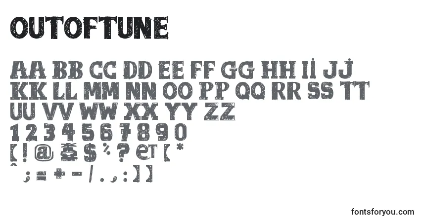 A fonte OutOfTune – alfabeto, números, caracteres especiais