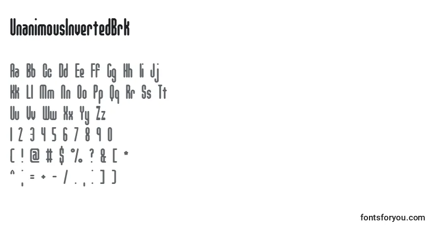 Czcionka UnanimousInvertedBrk – alfabet, cyfry, specjalne znaki