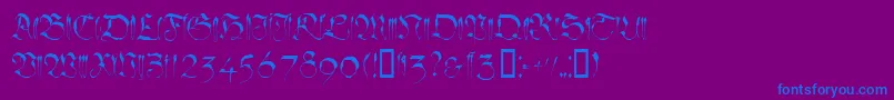 Linotypesangue-Schriftart – Blaue Schriften auf violettem Hintergrund