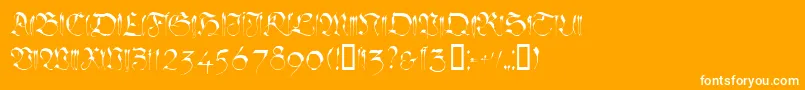 Linotypesangue-Schriftart – Weiße Schriften auf orangefarbenem Hintergrund