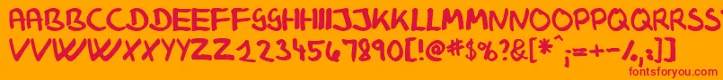 KlausJohansensHaandskrift-Schriftart – Rote Schriften auf orangefarbenem Hintergrund