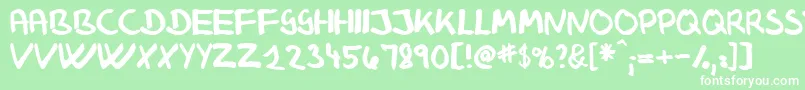 フォントKlausJohansensHaandskrift – 緑の背景に白い文字