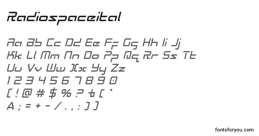 A fonte Radiospaceital – alfabeto, números, caracteres especiais