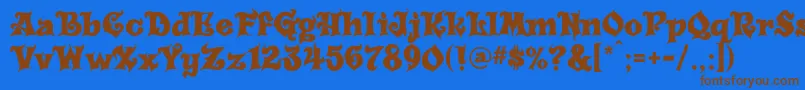 フォントCarousel – 茶色の文字が青い背景にあります。