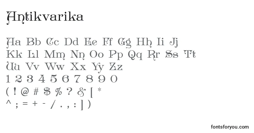 Schriftart Antikvarika – Alphabet, Zahlen, spezielle Symbole