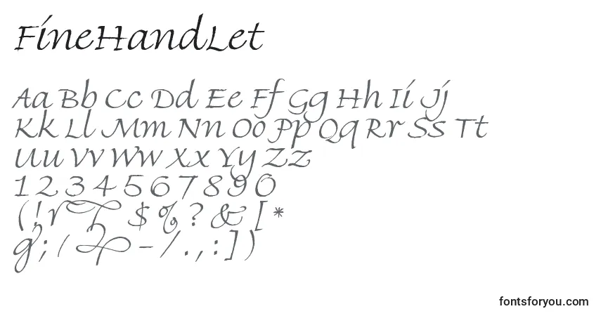 Czcionka FineHandLet – alfabet, cyfry, specjalne znaki