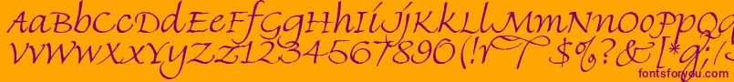 FineHandLet-Schriftart – Violette Schriften auf orangefarbenem Hintergrund