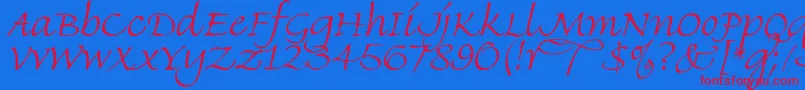 FineHandLet Font – Red Fonts on Blue Background