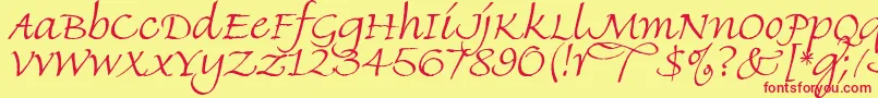 FineHandLet Font – Red Fonts on Yellow Background