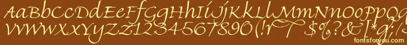 FineHandLet Font – Yellow Fonts on Brown Background