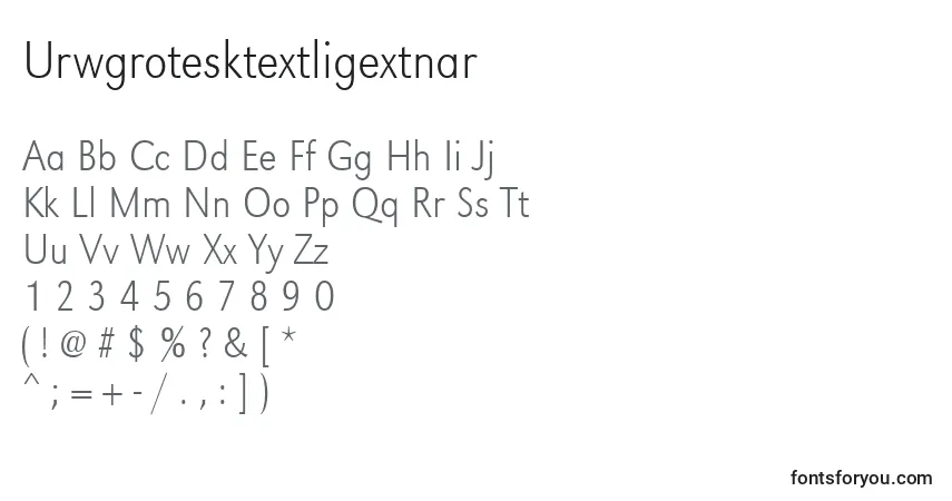 A fonte Urwgrotesktextligextnar – alfabeto, números, caracteres especiais
