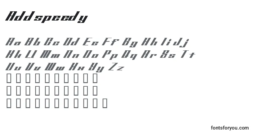 Czcionka Addspeedy – alfabet, cyfry, specjalne znaki