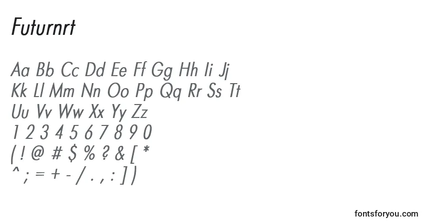 A fonte Futurnrt – alfabeto, números, caracteres especiais