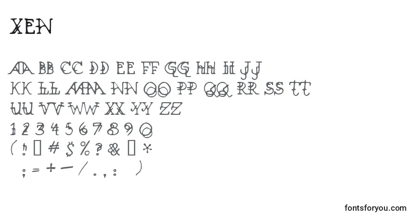 A fonte Xen – alfabeto, números, caracteres especiais