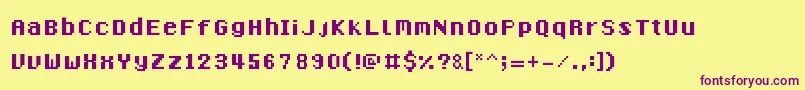 8BitMadness-Schriftart – Violette Schriften auf gelbem Hintergrund