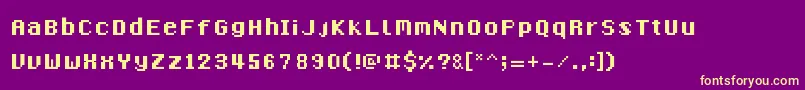 Saiba mais sobre a fonte 8BitMadness Fonte 8BitMadness – fontes amarelas em um fundo roxo