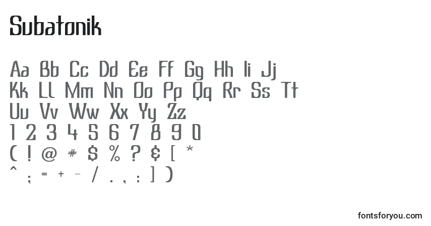 Subatonik-fontti – aakkoset, numerot, erikoismerkit