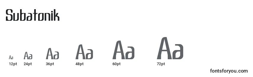 Размеры шрифта Subatonik