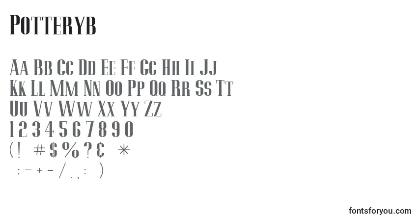 A fonte Potteryb – alfabeto, números, caracteres especiais