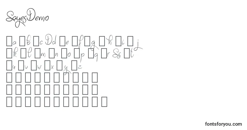 Czcionka SayesDemo (82301) – alfabet, cyfry, specjalne znaki