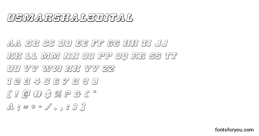Czcionka Usmarshal3Dital – alfabet, cyfry, specjalne znaki