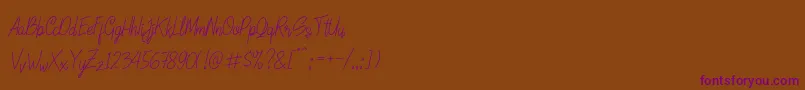 フォントLinoleoScript – 紫色のフォント、茶色の背景