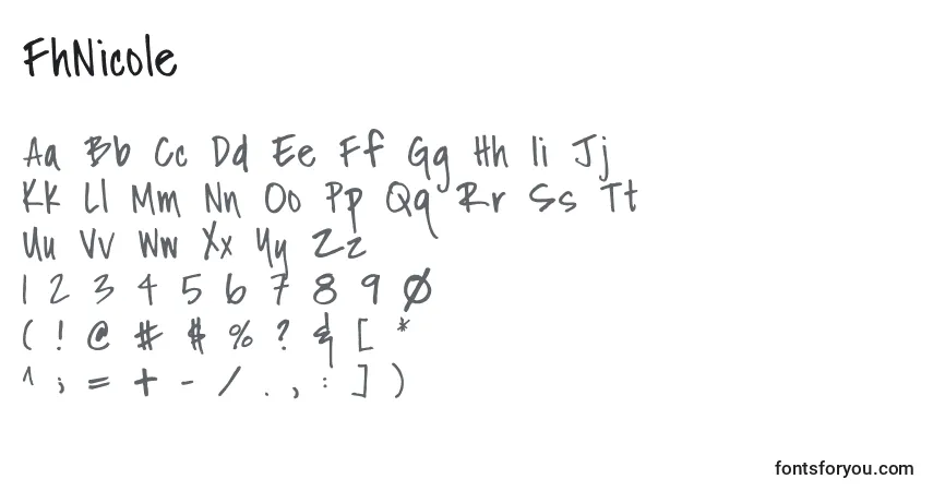 A fonte FhNicole – alfabeto, números, caracteres especiais