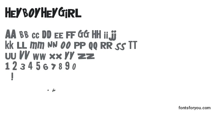 Schriftart Heyboyheygirl – Alphabet, Zahlen, spezielle Symbole
