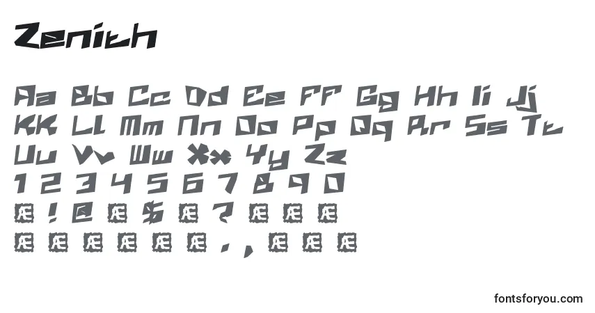 Schriftart Zenith (82318) – Alphabet, Zahlen, spezielle Symbole