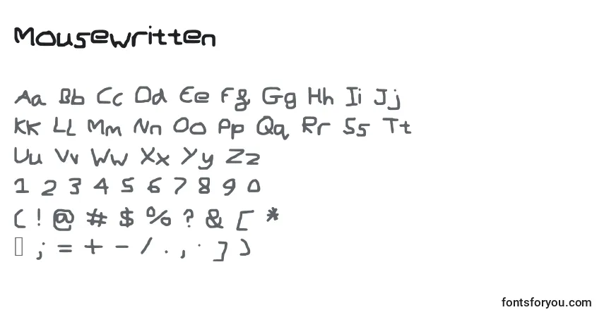 A fonte Mousewritten – alfabeto, números, caracteres especiais