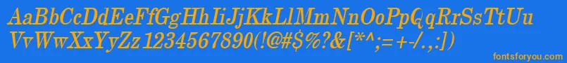 Weitere Informationen zur NewcenturythinOblique-Schriftart NewcenturythinOblique-Schriftart – Orangefarbene Schriften auf blauem Hintergrund