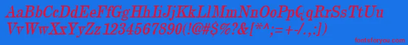NewcenturythinOblique Font – Red Fonts on Blue Background