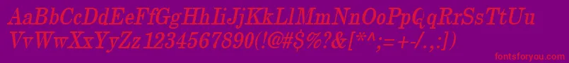 NewcenturythinOblique-Schriftart – Rote Schriften auf violettem Hintergrund
