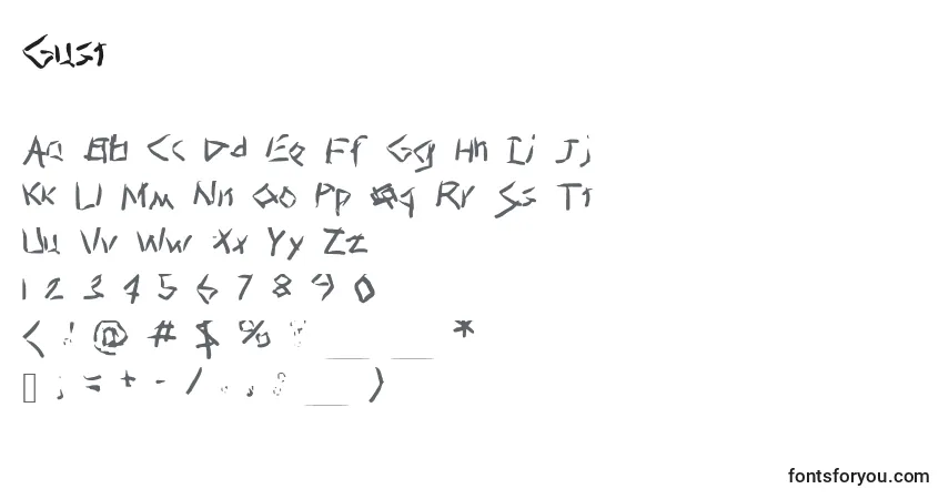 A fonte Gust – alfabeto, números, caracteres especiais