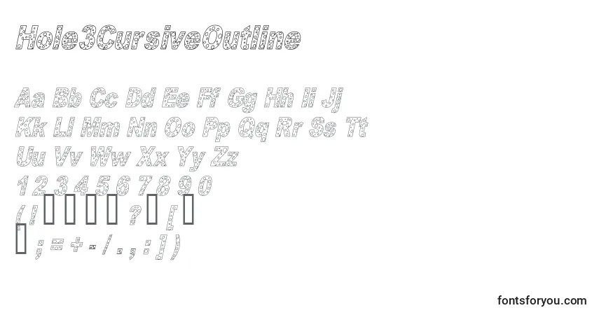 A fonte Hole3CursiveOutline – alfabeto, números, caracteres especiais