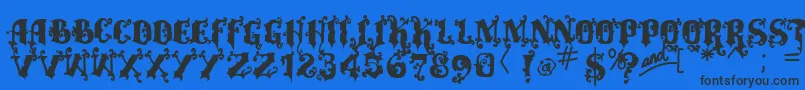 Vtksalcalina-Schriftart – Schwarze Schriften auf blauem Hintergrund